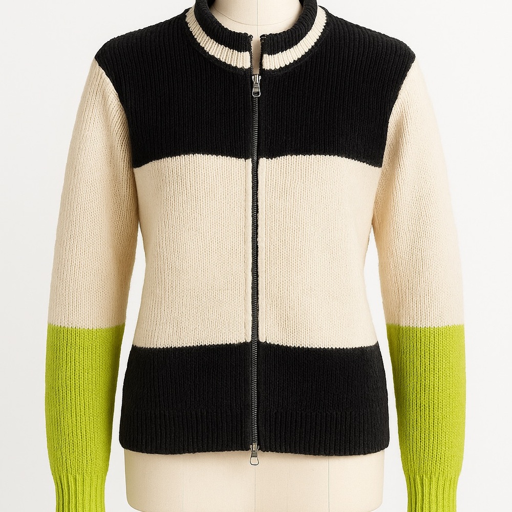 Aldo Martins Black and Cream Merino Wool Blend Knit Jacket